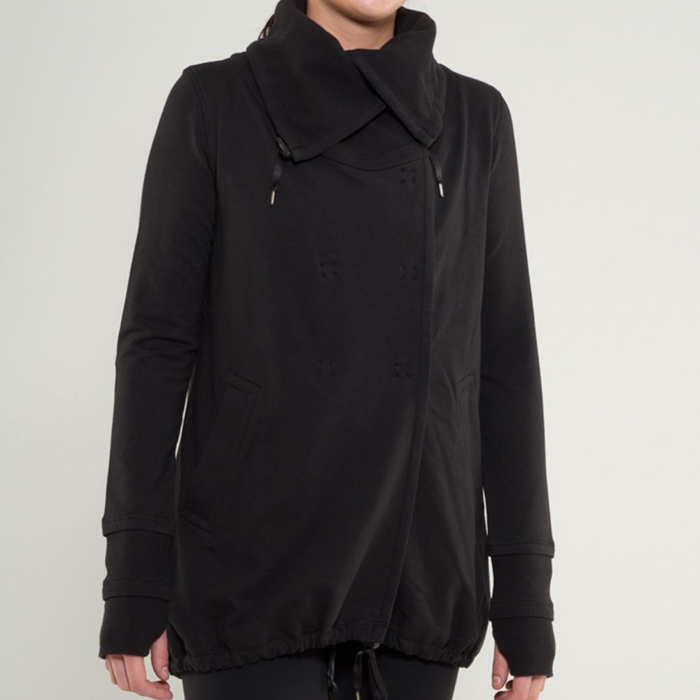 LULULEMON Gratitude Wrap 6 Heather Black Button Up Cotton Terry Slouchy Cardigan